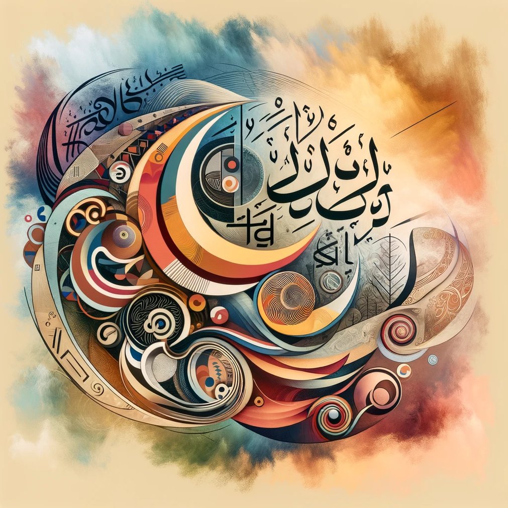 DALL·E 2024-05-05 23.43.34 - An abstract representation of several languages including Arabic, English, German, and Spanish. The image features symbolic elements for each language