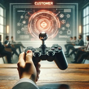 DALL·E 2024-05-28 17.58.48 - An image depicting the concept of a customer controlling a product from the point of view (POV) of the user holding a joystick. The scene shows a mode